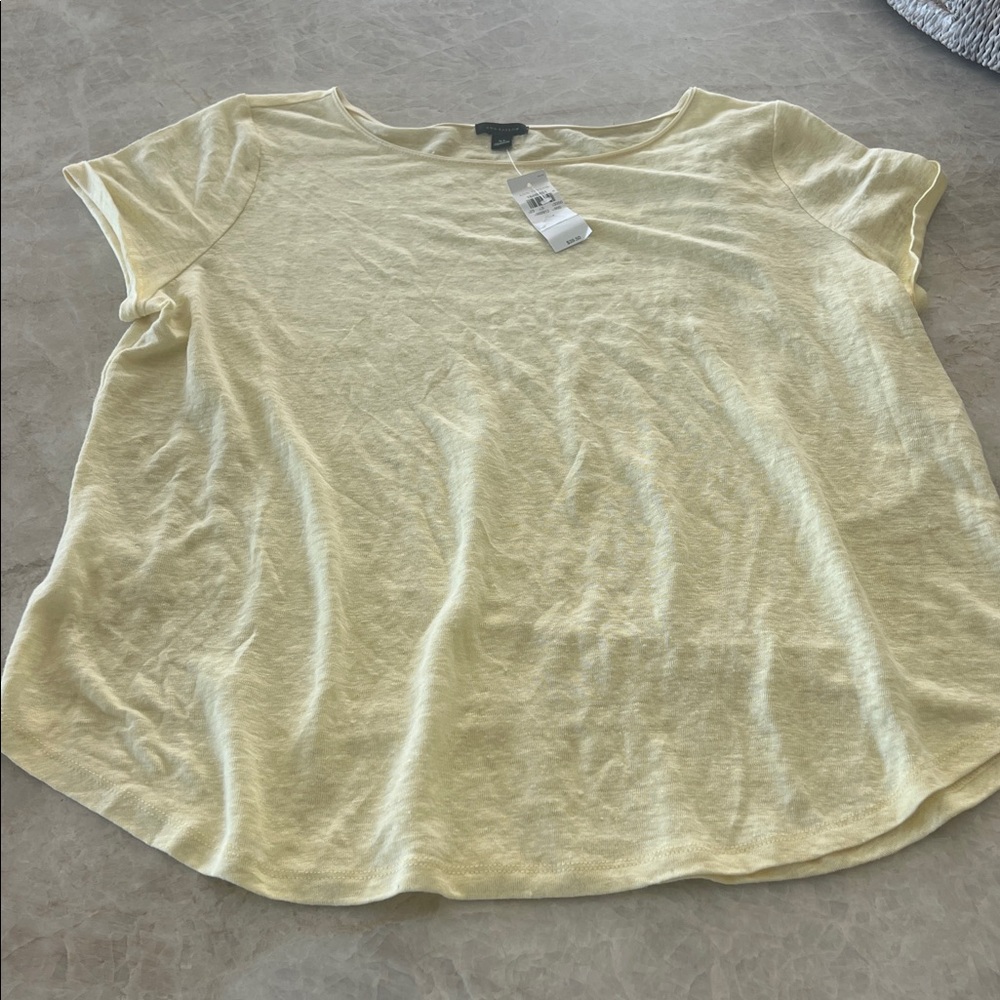 Ann Taylor Linen Tee Shirt Short Sleeve Butter Yellow NWT Size XL